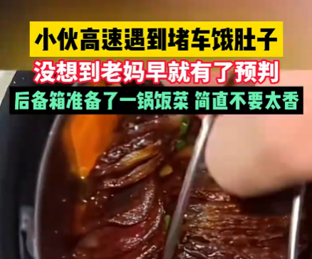 小伙返程堵車老媽后備箱放一鍋飯菜 溫暖了眾多網友的心